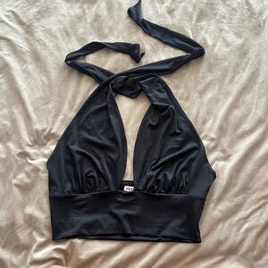 Black Tie Neck Halter Top